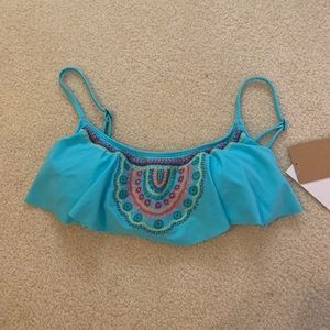 Blue ruffle embroidered bikini top